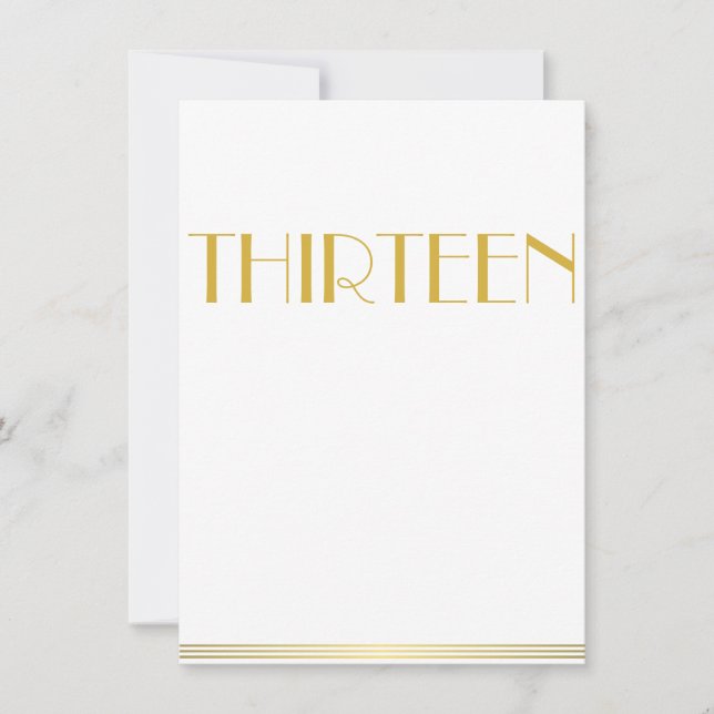 Gold Great Gatsby Wedding Table Cards Thirteen (Front)
