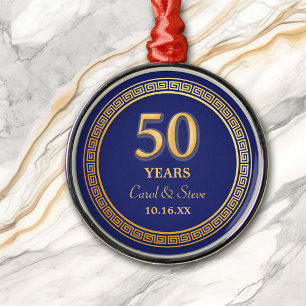 Gold Greek Key Frame Blue 50th Anniversary Metal Tree Decoration