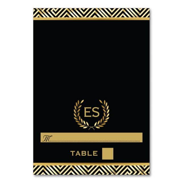 Gold Greek key & laurel wreath wedding escort card (Front)