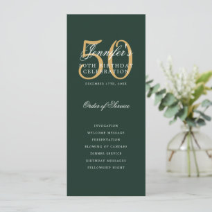 Gold Green 50th Birthday Party Program w/ Menu Invitation