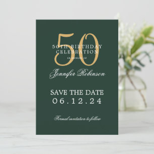 Gold Green 50th Birthday Party Save the Date  Invitation