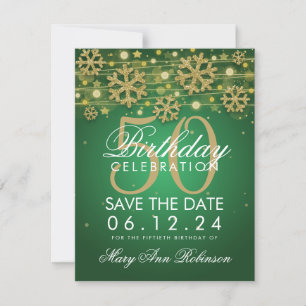 Gold Green 50th Birthday Save Date Winter Save The Date