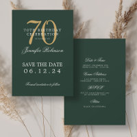 Gold Green 70th Birthday Save the Date w/ Details