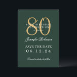 Gold Green 80th Birthday Save the Date Details Invitation<br><div class="desc">Elegant "80th Birthday Party" design with a formal typography script,  custom name and details text. Easy to use and easy to personalise. Order Today!</div>