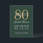 Gold Green 80th Birthday Save the Date Details Invitation<br><div class="desc">Elegant "80th Birthday Party" design with a formal typography script,  custom name and details text. Easy to use and easy to personalise. Order Today!</div>