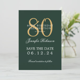 Gold Green 80th Birthday Save the Date Details Invitation