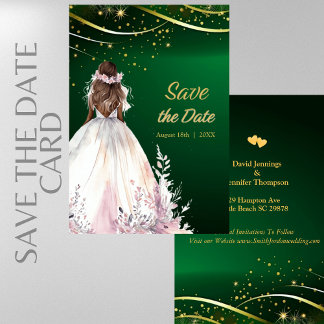 Gold Green African American Bride Save the Date