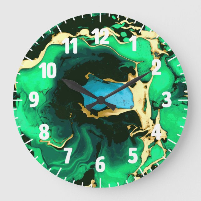 Gold green and black Marble Large Clock (Front)