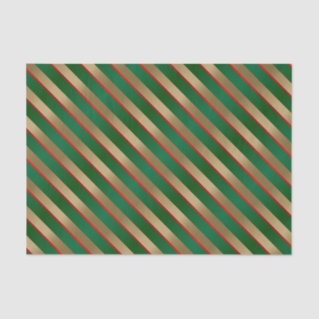 Gold, Green and Red Diagonal Stripes Tissue Paper (Front)