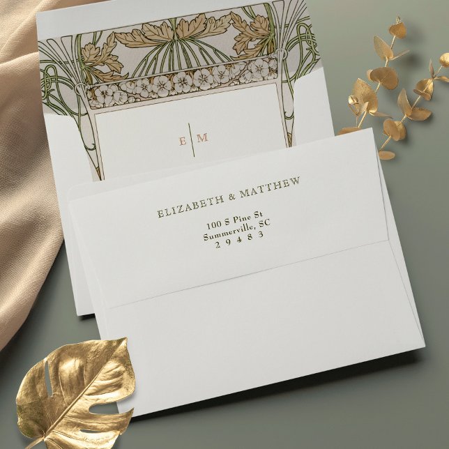 Gold & Green Art Nouveau Vintage Lilies Envelope (Creator Uploaded)
