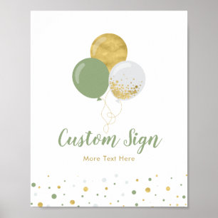 Gold & Green Balloon Kids Birthday Party Custom Poster