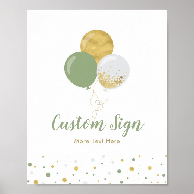 Gold & Green Balloon Kids Birthday Party Custom Poster (Front)
