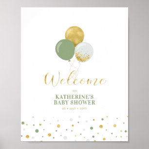 Gold & Green Balloons   Boy Baby Shower Welcome Poster