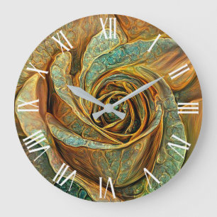 Gold Green Beautiful Unique Rose Art Dream Large Clock