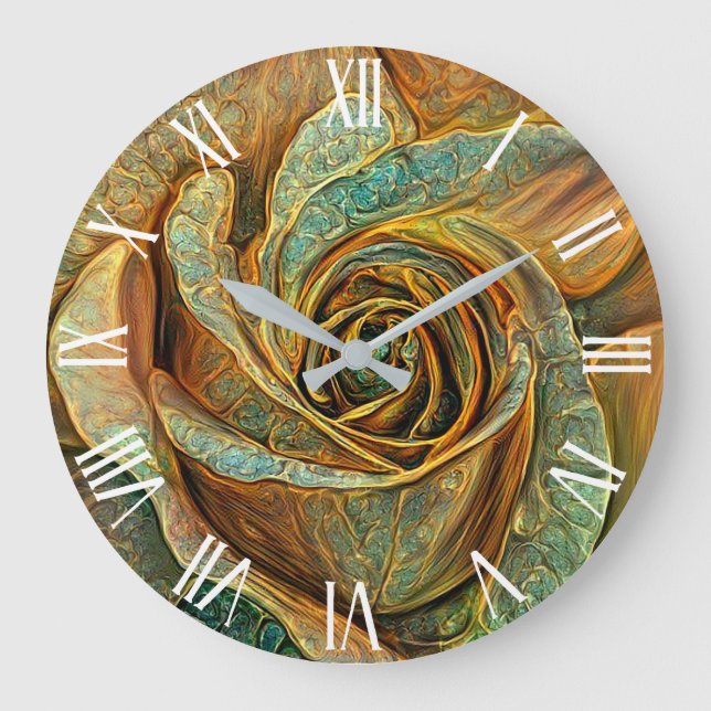 Gold Green Beautiful Unique Rose Art Dream Large Clock (Front)