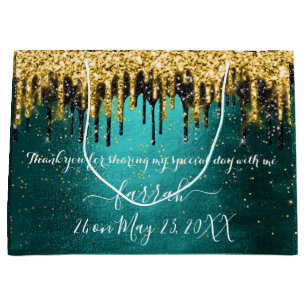  Gold Green Black Drips Favour  Large Gift Bag