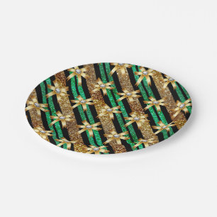 Gold Green & Black Faux Glitter Paper Plates