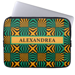 Gold Green Black Geometric Pattern Personalise Laptop Sleeve