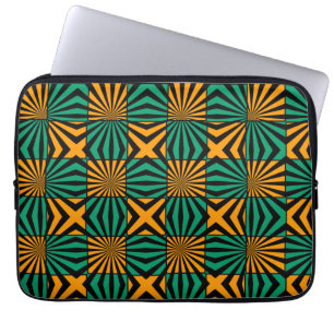 Gold Green Black Square Geometric Pattern  Laptop Sleeve