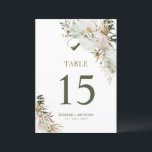 Gold & Green Boho Wedding Party Table Number Card<br><div class="desc">Add detail to your special day with this stylish boho wedding table number card. This table sign design features simple layout with beautiful bohemian botanical background. You can personalise the text and text colour. More wedding decor items and stationeries are available at my shop BaraBomWedding. Thank you!</div>