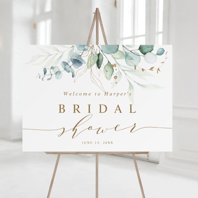 Gold & Green Botanical Bridal Shower Welcome Sign (Creator Uploaded)