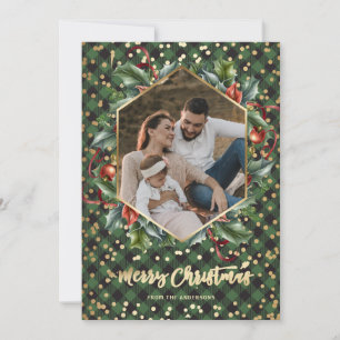 Gold Green Buffalo Plaid Photo Christmas Cards