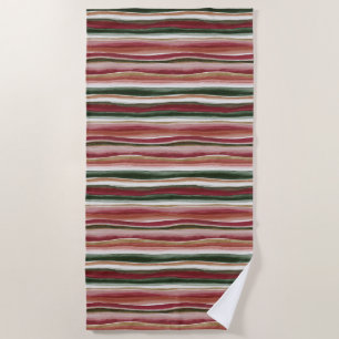 Gold Green Burgundy Blush Red Stripes Beach Towel