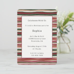Gold Green Burgundy Blush Red Stripes Birthday Invitation