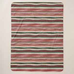 Gold Green Burgundy Blush Red Stripes Sherpa Blanket