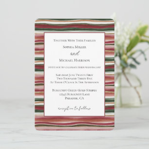 Gold Green Burgundy Blush Red Stripes Wedding Invitation