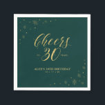Gold & Green Cheers 30th Birthday Party Napkins<br><div class="desc">This custom paper napkin will add stylish detail to your special day. This design features sparkle graphics and typography " Cheers to 30 years" in gold foil texture on a green background. Perfect for a modern gold theme 30th birthday party. Matching invitations and stationeries are available in my shop BaraBomDesign....</div>