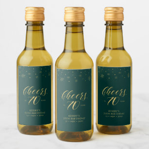 Gold & Green Cheers 70 years, 70th Birthday Party Wine Label