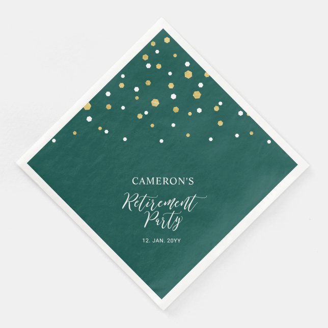 Gold & Green Chic Confetti Retirement Party Napkin (Corner)