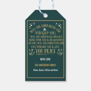 Gold Green Christmas Blessing Numbers 6:24-26 Gift Tags