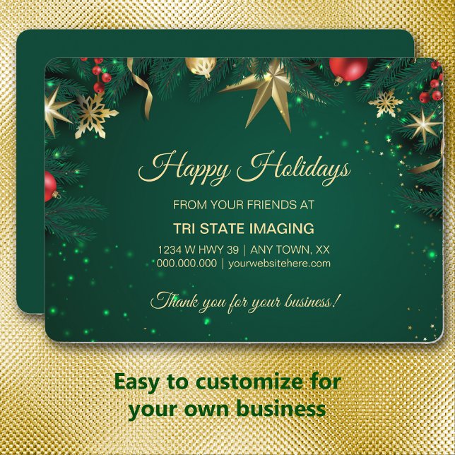 Gold Green Christmas Decorations Corporate Thanks Holiday Card (Creator Uploaded)