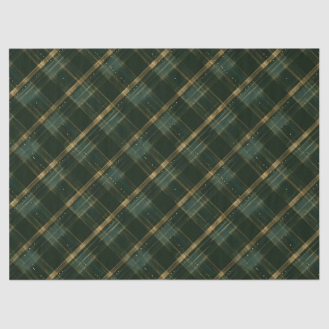 Gold Green Christmas Plaid  Tissue Paper (Front)