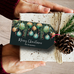 Gold Green Christmas Tree Ornaments Gift Tags