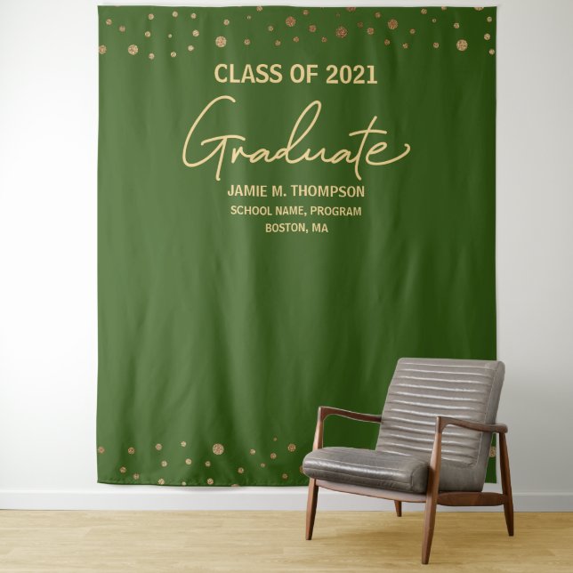 Gold green Class of 2021 backdrop graduation Tapestry (In Situ)