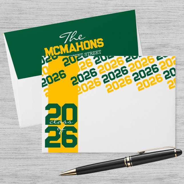 Gold & Green Class of + Return Address Graduation Envelope (Creator Uploaded)