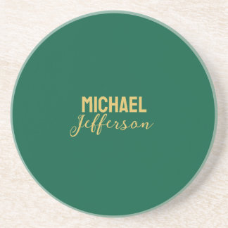 Gold green color elegant modern minimalist name coaster