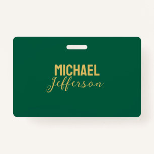 Gold green color elegant modern minimalist name ID badge