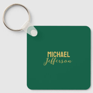 Gold green color elegant modern minimalist name key ring