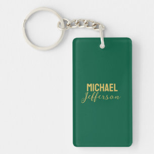 Gold green color elegant modern minimalist name key ring
