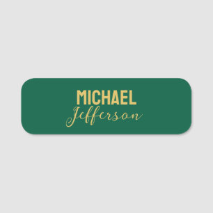 Gold green color elegant modern minimalist name name tag