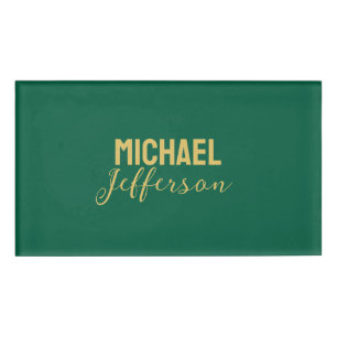 Gold green color elegant modern minimalist name name tag