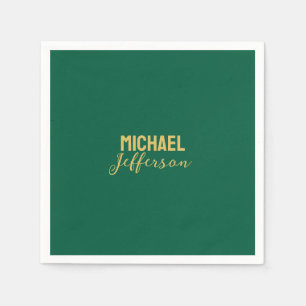 Gold green color elegant modern minimalist name napkin