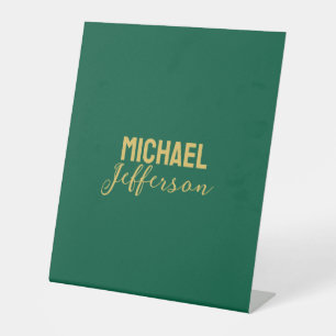Gold green color elegant modern minimalist name pedestal sign