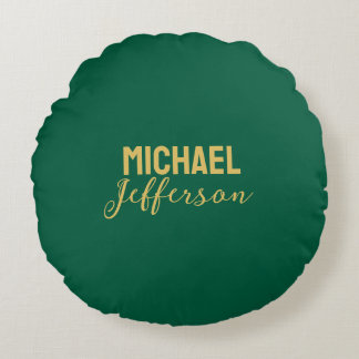 Gold green color elegant modern minimalist name round cushion