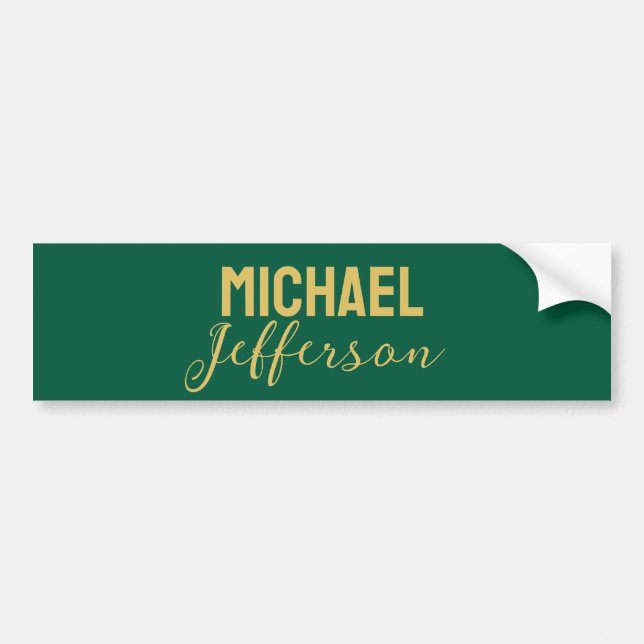 Gold green colour elegant modern minimalist name bumper sticker (Front)