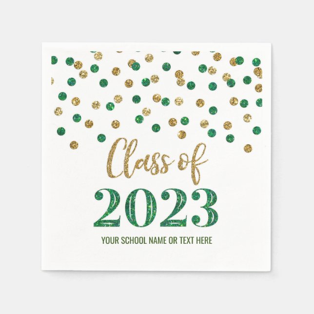 Gold Green Confetti Class of 2023  Napkins (Front)